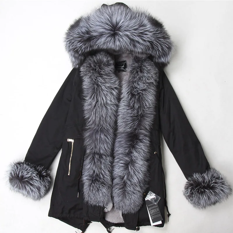 photo color Luxury big fox fur collar hooded Warm winter jacket for 40 degree winter coat women parka Real Fox Fur Collar Cuff Hooded Coat - Цвет: photo color