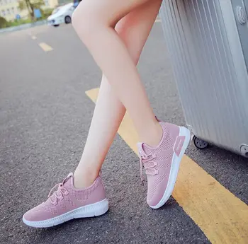 

Women Shoes 2019 New Flyknit Sneakers Women Breathable Slip On Flat Shoes Soft Bottom White Sneakers Casual Women Flats Krasovki