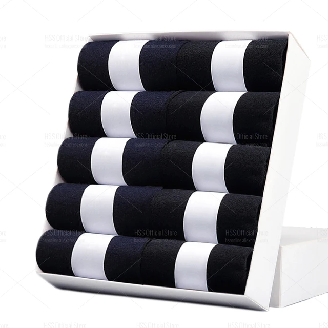 HSS Brand Men's Cotton Socks New Style Black Business Men Socks Soft Breathable Summer Winter for Male Socks Plus Size (6.5-14) 5Black5NavyBlue