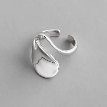 

Authentic S925 Sterling Silver FINE Jewelry Glossy Wave Irregular geometric Ring adjust TLJ779