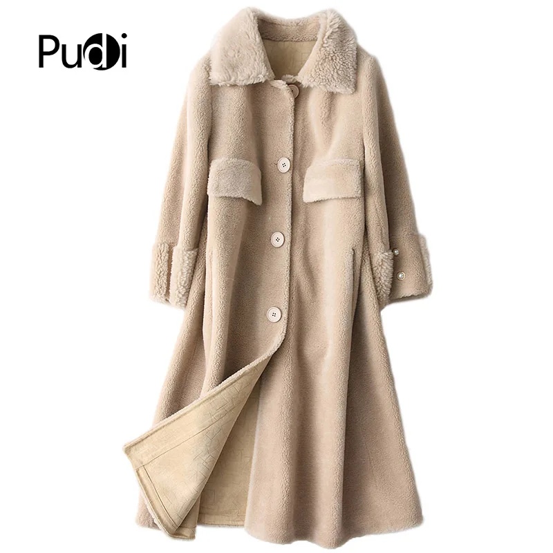 

PUDI A18180 women's winter real wool fur collar warm jacket coat lady Long coat jacket overcoat