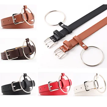 

Womens Stylish Big Metal Ring Faux Leather Belt Dress Jeans Skinny Waistband NUBLT0510