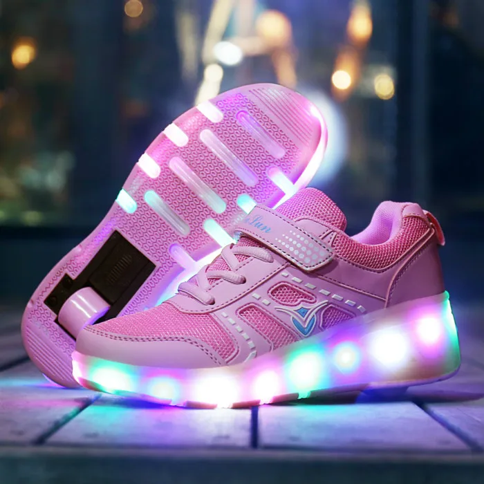 Детский светодиодный роликовый скейт обувь с одним/двумя колесами светящиеся Jazzy Junior детские кроссовки для взрослых мальчиков и девочек - Цвет: Pink 1 Wheel