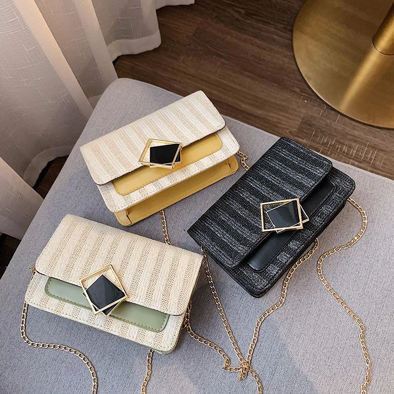 

2019 New Style Korean-style Fairy Weaving Candy-Colored Square Sling Bag Versitile Fashion Shoulder Oblique Bag