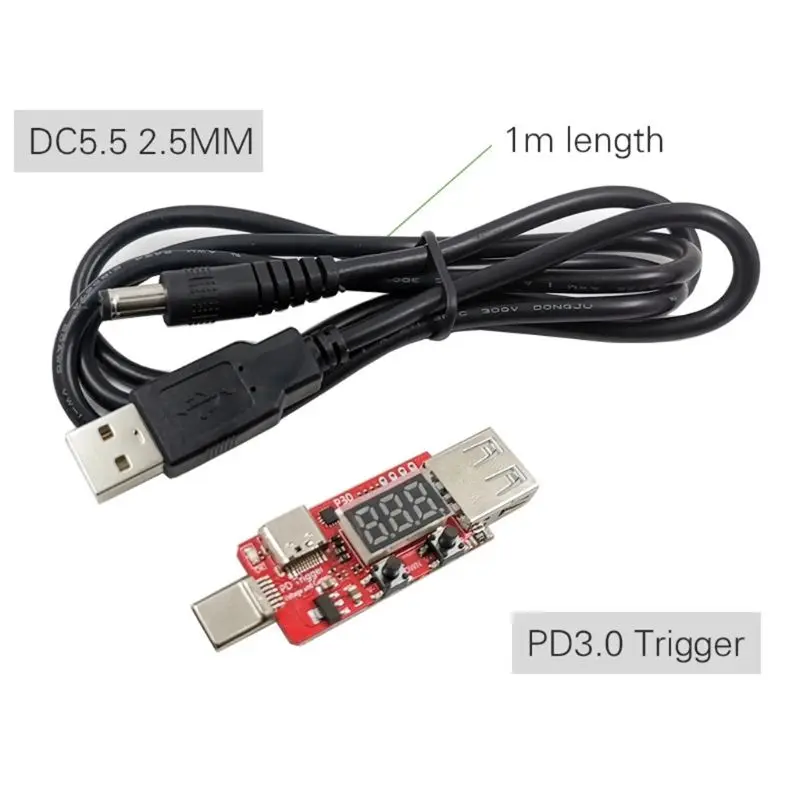 

Type-c PD2/3.0 to DC 5.5*2.5mm DC5525 Trigger Cable QC4 Charger Notebook 15/20V or 9V/12V Display Current and Voltage
