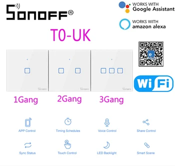 

SONOFF T0 UK Smart Switch Wifi Wireless Switch Smart Home Automation Modules 1/2/3Gang Light Touch Switch Work With Alexa IFTTT