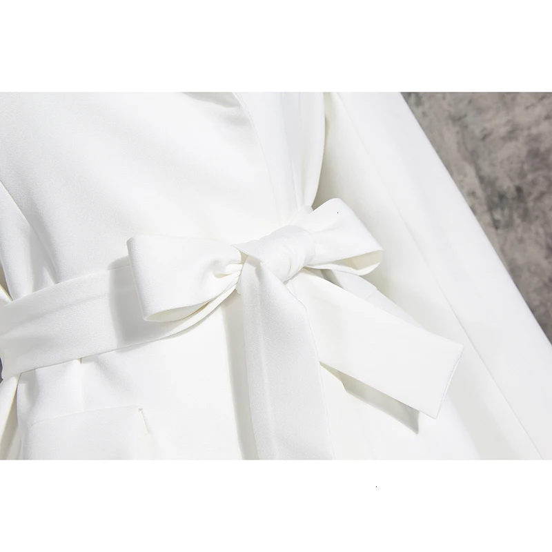 [EAM] Women White Pleated Bangage Trench New Lapel Long Sleeve Loose Fit Windbreaker Fashion Tide Autumn Winter 1H695