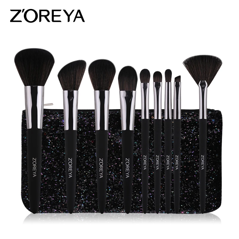 

ZOREYA makeup brush set 10pcs Make Up Brushes Powder Contour Foundation Eye Shadow Blending Brow Fan Brush With Rubber Painting