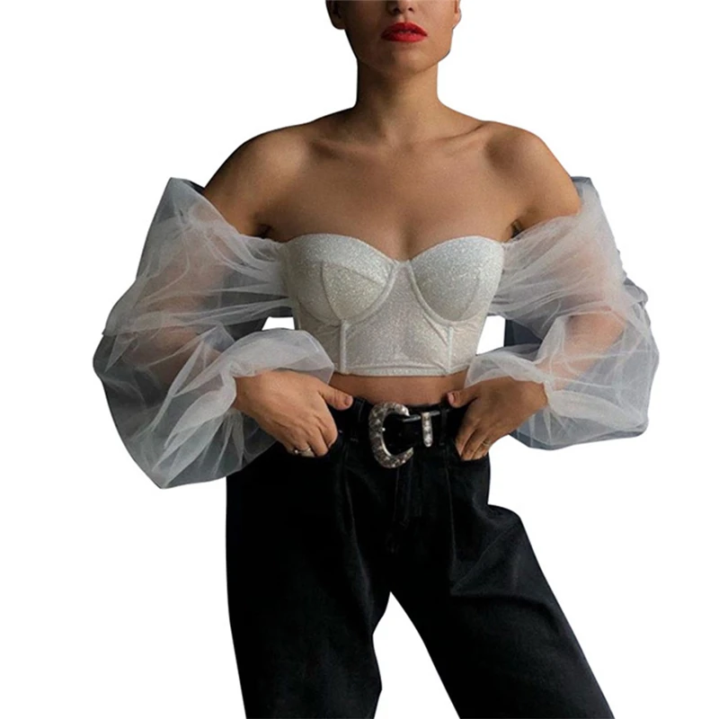 Женская блузка с длинным рукавом открытыми плечами | одежда