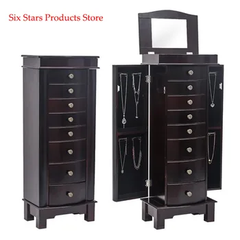 

Jewelry Armoire with Mirror, 8 Drawers & 16 Necklace Hooks, 2 Side Swing Doors(Brown)