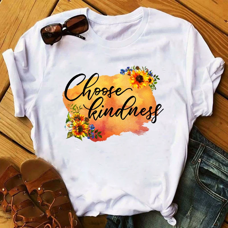 

Women 2020 Sunflower Kindness Vintage Clothing Lady Womens Top Aesthetic basic T-shirts Ladies Graphic Female Tee T-Shirt