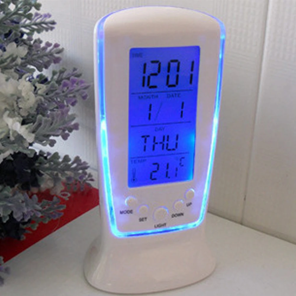 Светодиодный цифровой будильник с ЖКД дисплей календарь термометр настольные часы с синей подсветкой Reloj Despertador электронные часы - Цвет: 12.5x6.5x5.5cm