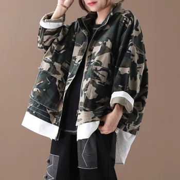 

Cool Faux 2 Pieces Camouflage Ladies Overcoats Jackets Womens Plus Size Casaco Feminino Woman Vintage Oversized Clothes SA120S30
