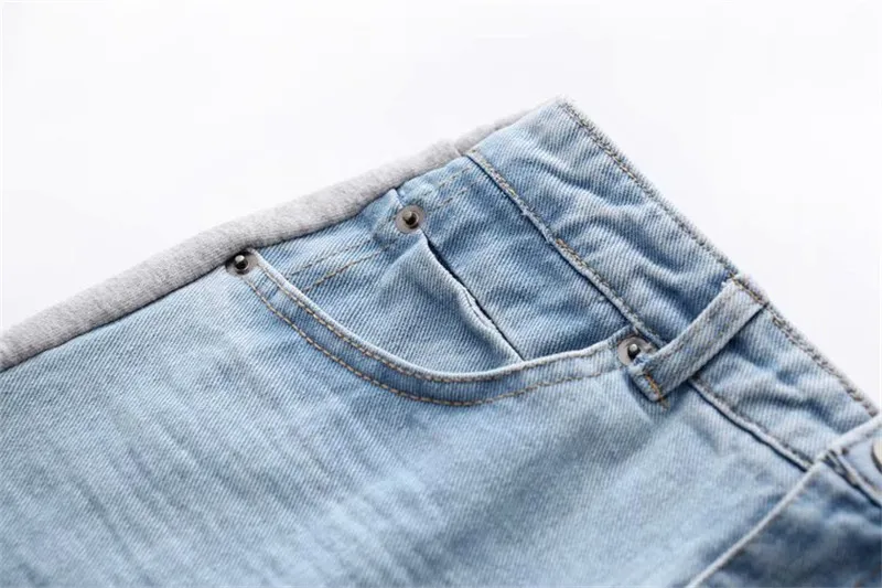 Осень и зима новые уличные однотонные короткие Трикотажные сшитые джинсовые шорты для женщин, тренд промывают короткие сексуальные дамские джинсовые шорты