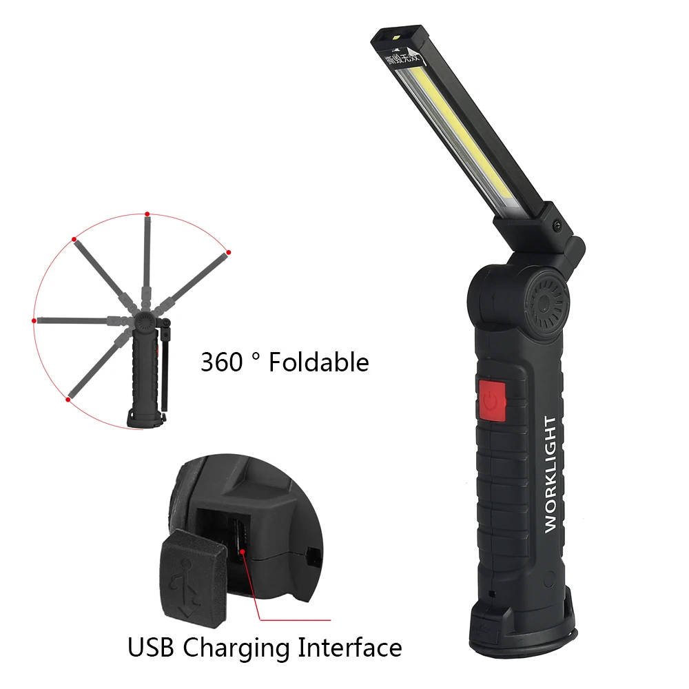 

LED Work Light Rechargeable Work Lantern Magnetic Base Bright COB Flashlight for Car Repair Home Using Torch