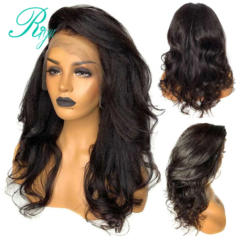 150% 13X4 Lace Front Human Hair Wigs For Black Women PrePlucked With Baby Remy Wavy Indian Closure Wig Riya | Шиньоны и парики