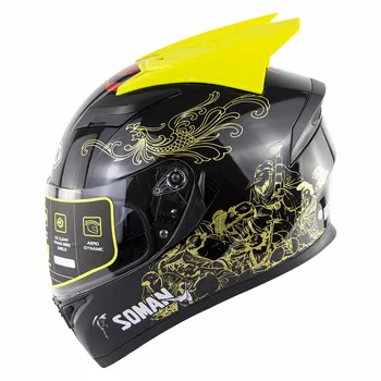 

Double Lens Highway Riding Full Face Motorcycle Helmet Retro Classic casco capacete moto ECE Approved Soman SM960+Spoiler horns