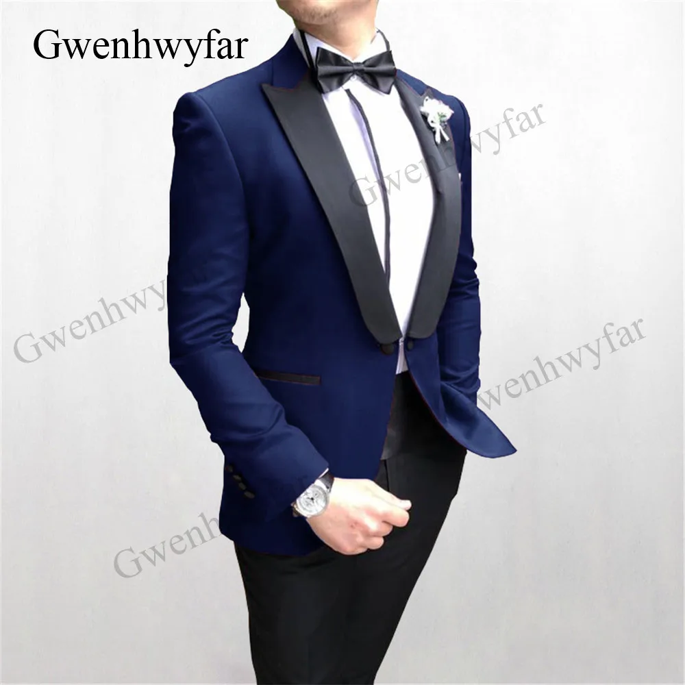 Gwenhwyfar Turquoise color men suits Button Gentlemen Party wear Tuxedos blazer with black pants ,satin lapel