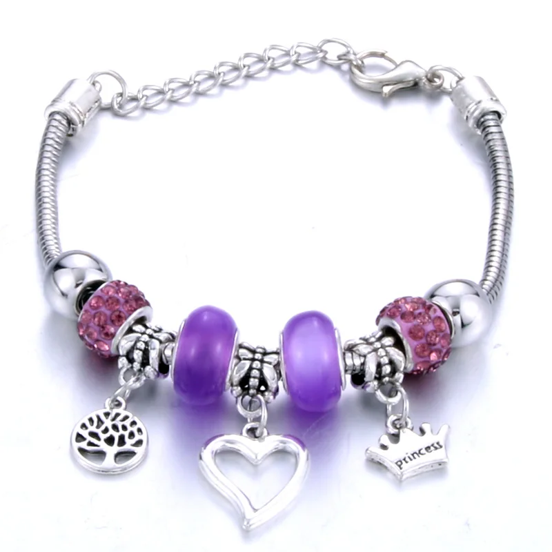 Романтическая любовь DIY браслет с подвесками Love Heart ключ и замок браслет для Для женщин, ювелирное изделие, рождественские Новое поступление на год подарок - Окраска металла: Фиолетовый