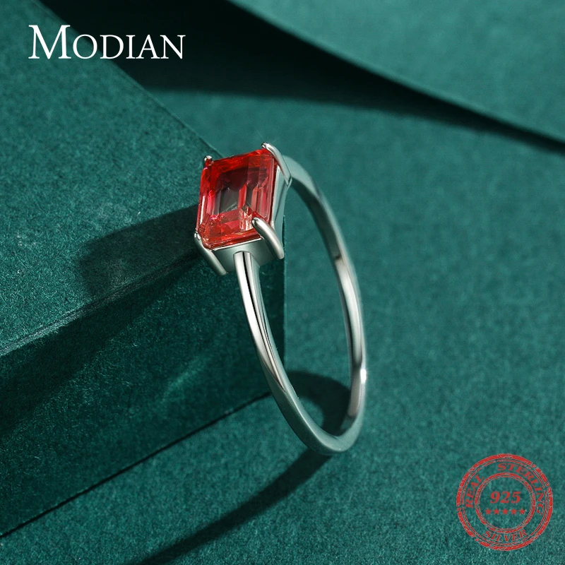 Modian Pure 925 Sterling Silver Rainbow Tourmaline Female Rings for Women Geometric 6 Shape Finger Rings Wedding Fine Jewelry
