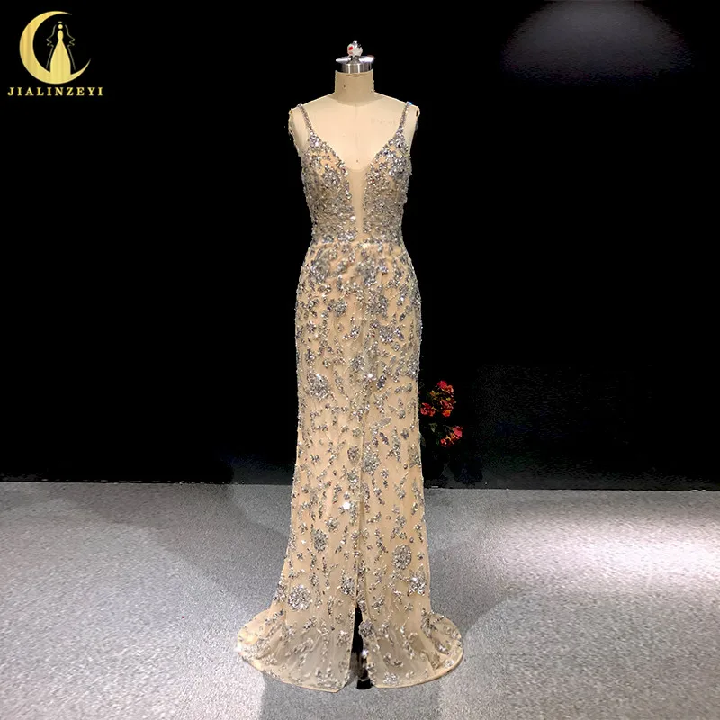 Rhine реальные фотографии сексуальное обнаженное с серебристыми бусинами Русалка модное арабское выпускное платье Вечерние платья Длинные