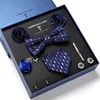 Necktie set for Men Silk Butterfly Tie Hanky Cufflinks Cufflinks Tie Clips and Lapel Pin Set