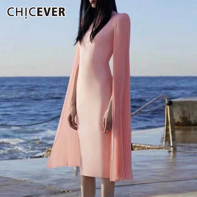 CHICEVER Сексуальные облегающие Женские платья с круглым вырезом и длинным рукавом