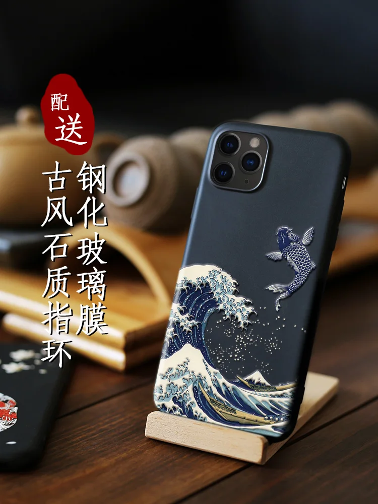 Buy Great Emboss Phone case For Iphone XS MAX XS XR X 11 PRO MAX cover Kanagawa Waves Carp Cranes 3D Giant relief case FOR 7 8 PLUS
