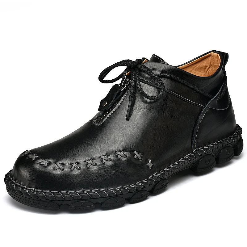 Зимние мужские ботинки из натуральной кожи; Повседневные Удобные мужские ботинки на шнурках; модная мужская обувь на плоской подошве размера плюс