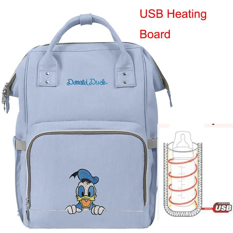 Сумка disney, сумка для подгузников, рюкзак, USB бутылка, подогрев, мумия, сумки для подгузников, Минни, большая емкость, дорожные сумки, сумка для кормления ребенка - Цвет: DS-02A Blue