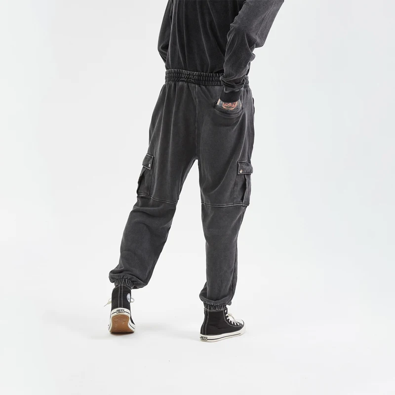Street trend sports casual pants washed old retro big pocket guard pants loose male couple beam feet long pants