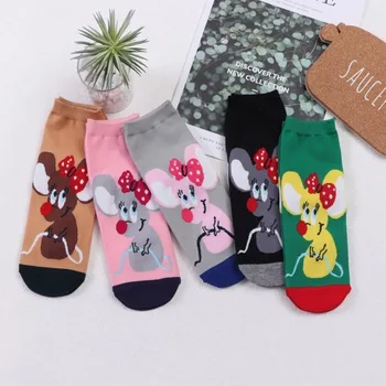 

Women Thin Sock Novelty Ladies Cartoon Mouse Socks Colorful Unisex Short Funny Cotton Sox Female Spring Trendy Skarpetki Meskie
