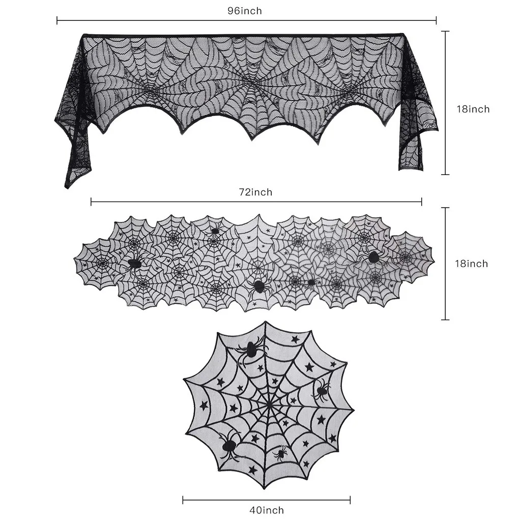 Вечерние, кружевные, вязаные, Паутинные скатерти для стола на Хэллоуин, скатерть, Настольная дорожка, каминная накидка, вечерние украшения, 3 шт