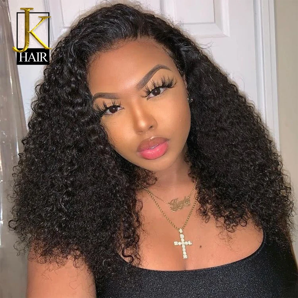 Perruque Mi longue 150 Density Brazilian Short Bob Afro Kinky Curly Wig Lace Front Human Hair Wigs Remy Women Natural Black JK|Human Hair Lace Wigs| - AliExpress
