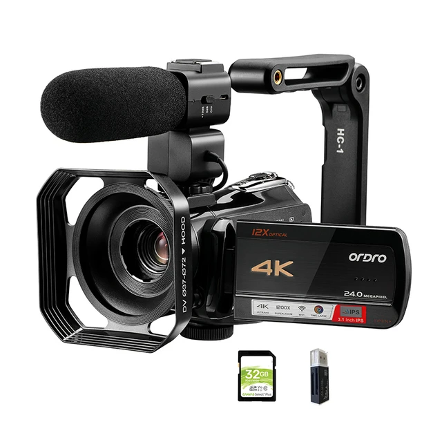 VzonCamera-Caméscope vidéo professionnel pour blogueurs prometteurs,  caméras de photographie numériques, Ordro AC5, n'aime optique 12X, 4K -  AliExpress