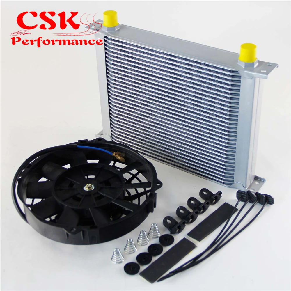 Universal 30 Row 248mm AN10 Engine Transmission Oil Cooler British Type + 7&quot Electric Fan Kit Silver/Black |