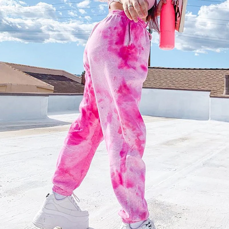 Pantalones de chándal elásticos de cintura alta para de Tie Dye, pantalones holgados casuales de Hip Hop, pantalones de moda para mujer| Pantalones de correr| - AliExpress