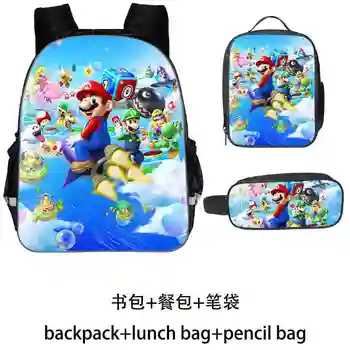 

16 inch 3pcs/set Mario Bros School Bag for Kids Boy Girl Backpack Children School Sets Pencil Bag Lunch box Kids Schoolbag