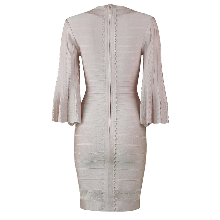 High Quality Elegant Women black pink grey v neck long sleeve Bandage Vestido Celebrity Party dress wholesale