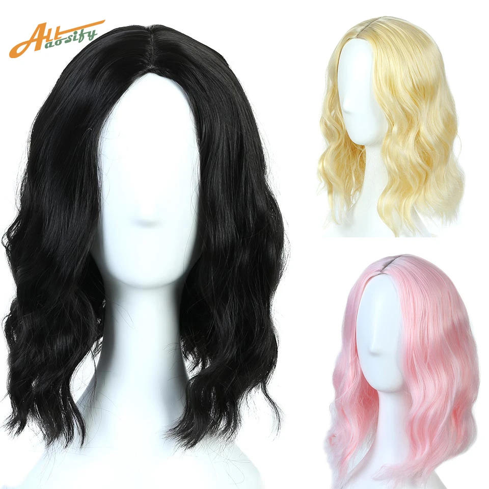 Allaosify 1" Короткие вьющиеся синтетические парики для женщин костюм Overwatch косплей парик высокая температура волокно черный розовый блонд парик