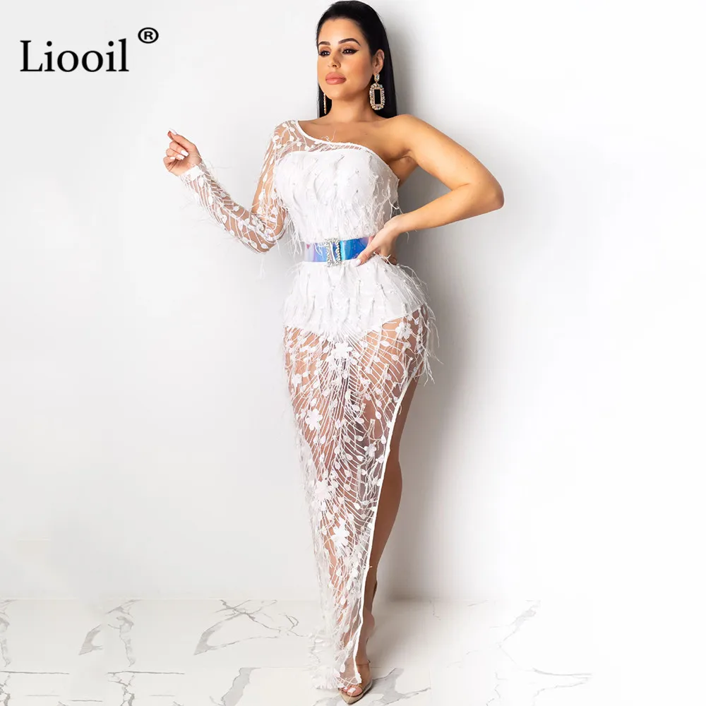 Liooil комплект из двух предметов, сексуальное длинное платье макси с разрезом, женское платье, асимметричное платье с открытыми плечами, платья для вечеринок в ночном клубе