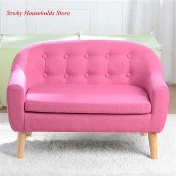 

Children's Double Sofa with Sofa Cushion Removable and Washable Linen Rose Red/Gray Child Sofa Living Room Furniture
