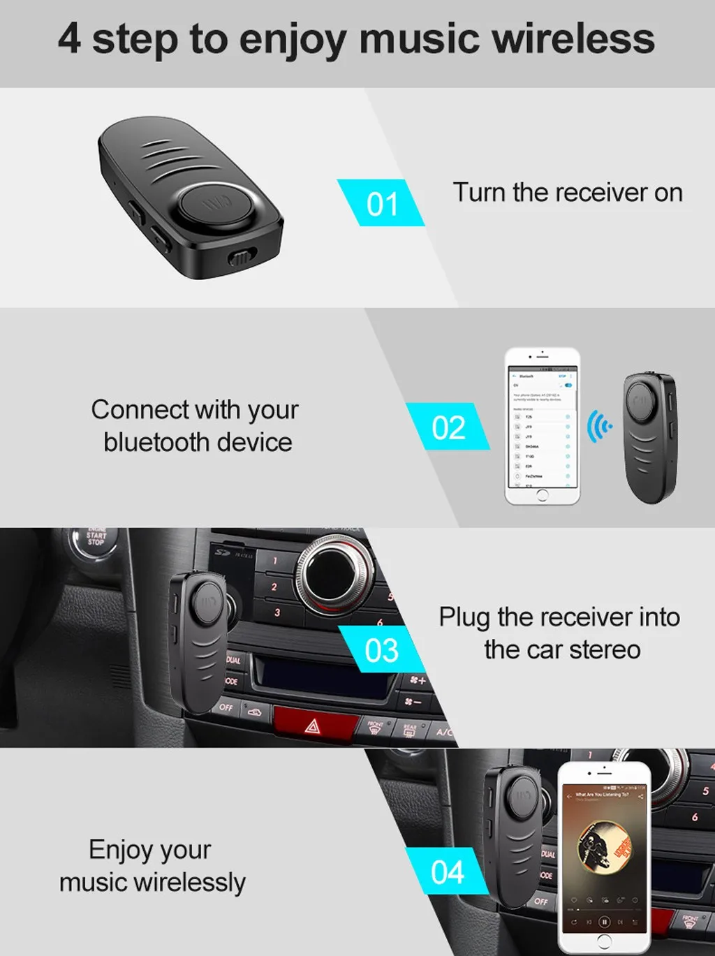 Портативный Bluetooth 5,0 беспроводной 3,5 мм разъем громкой связи AUX автомобильный Bluetooth приемник
