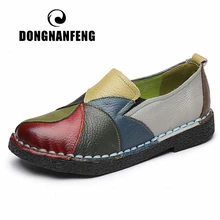 Dongnanfeng mocassins femininos de couro legítimo, sapatos de mãe femininos, loafers femininos baixos e coloridos antiderrapantes plus size 35-42