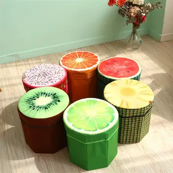 

HKML Creative Fruit Folding Storage Organizer Ottoman Stool Footstool Seat Storage Box Size Small (Orange)