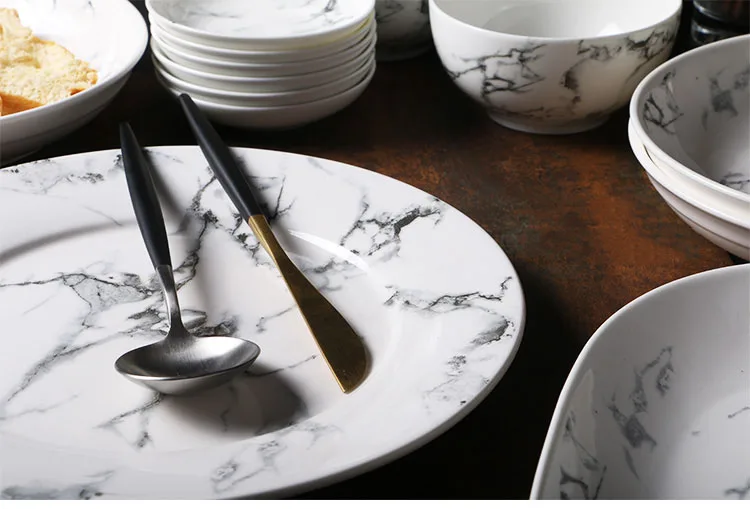 Мраморная керамическая тарелка блюдо рисовый салат супница ложки для супа столовые приборы набор Бытовая Посуда кухонная утварь