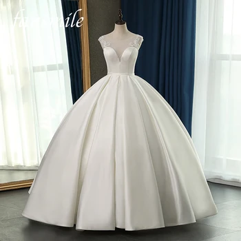 

Fansmile New High Quality Vestido De Noiva Satin Wedding Dresses 2020 Plus Size Customized Wedding Gowns Bridal Dress FSM-081F