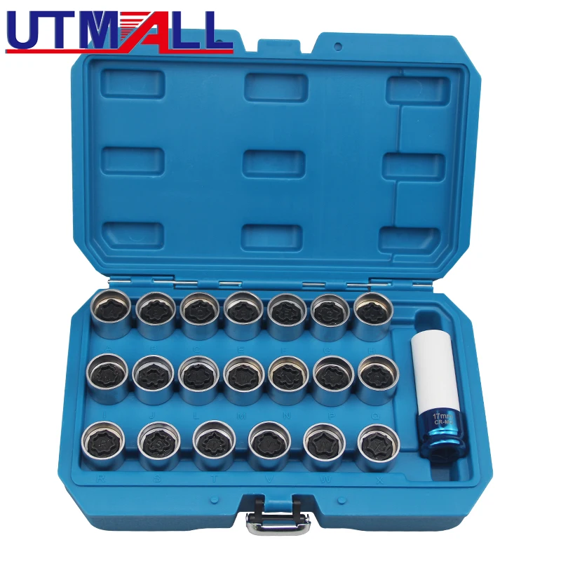 

21 PC Wheel Lock Lugnut Anti-theft Lug Nut Screw Removal Key Socket Set For Audi