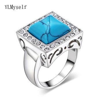 

Square Blue stones ring for men Stainless Steel Jewellery High quality Finger Rings male Jewelry man