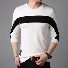 Повседневный мужской свитер бренд Slim Fit с длинным рукавом и круглым вырезом мужской полосатый лоскутный пуловер Модный Топ вязаный классический трикотаж